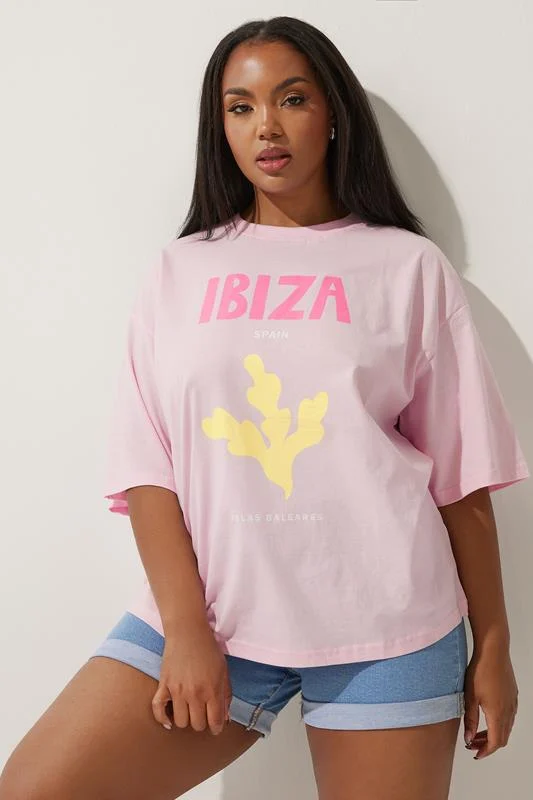 Limited Collection LIMITED COLLECTION Curve Pink 'Ibiza' Graphic Boxy T-Shirt