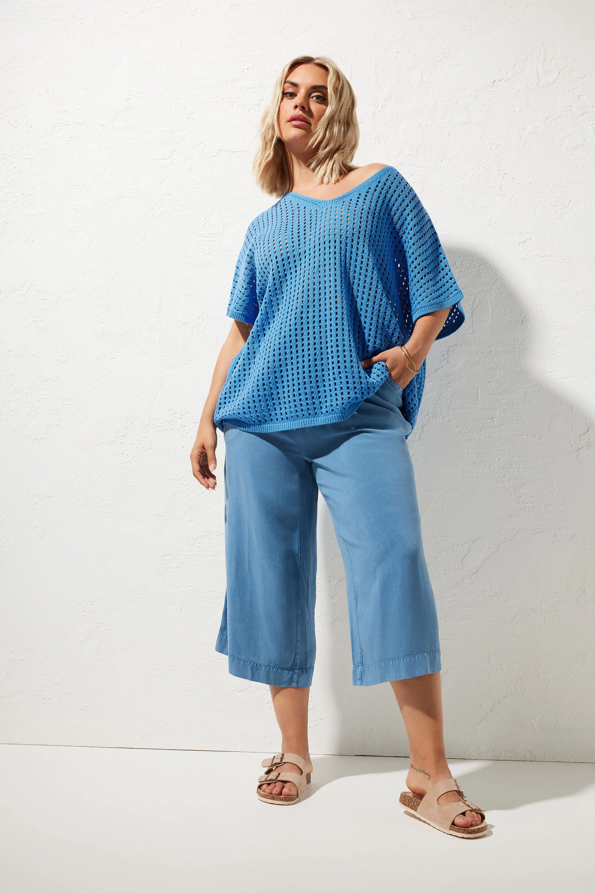 Yours YOURS Curve Blue Chambray Culottes