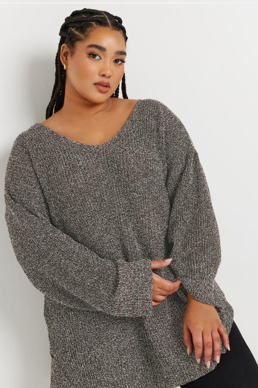 Yours YOURS Curve Brown Oversized V-Neck Knitted Jumper