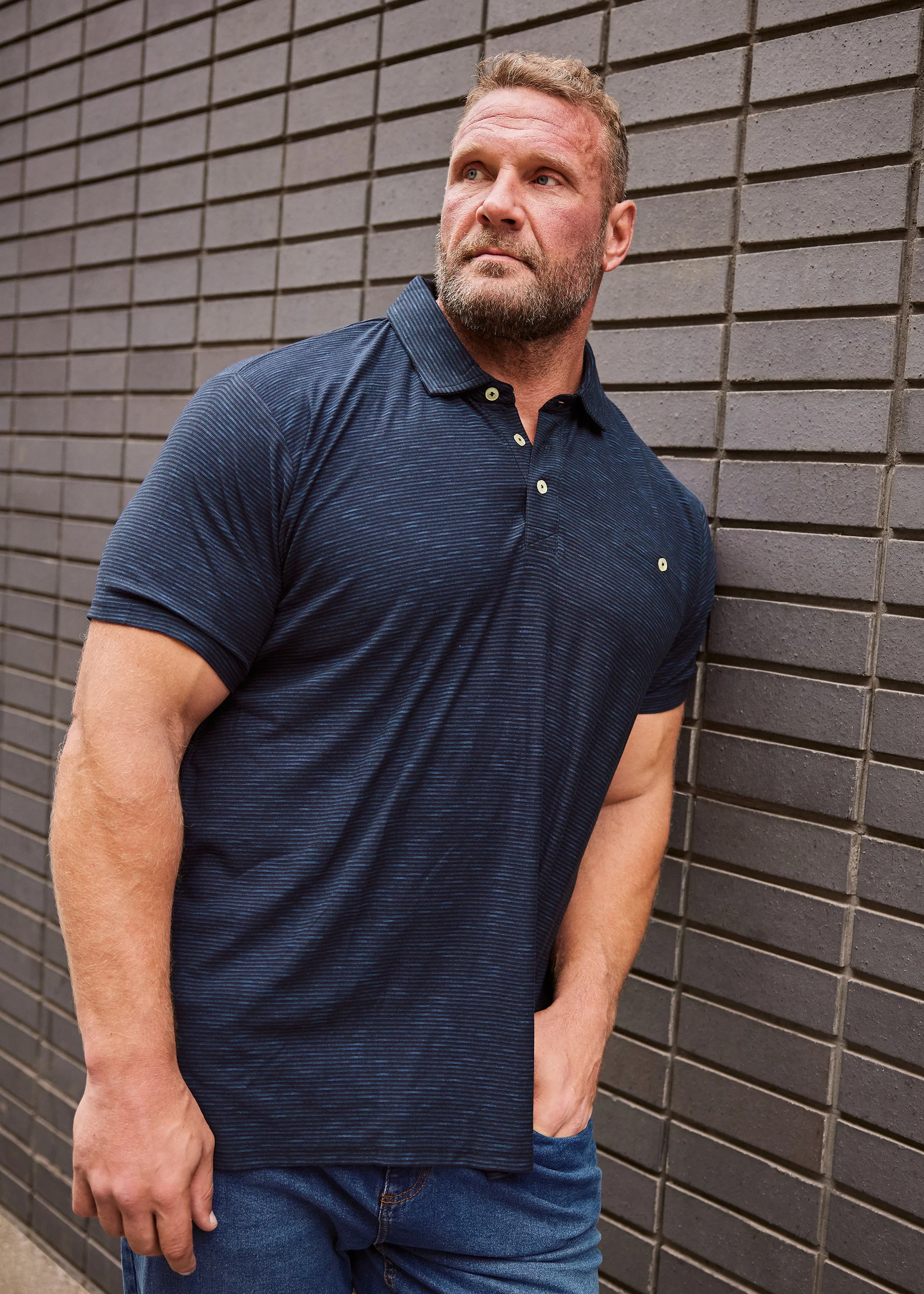 BadRhino BadRhino Navy Blue Reverse Slub Polo