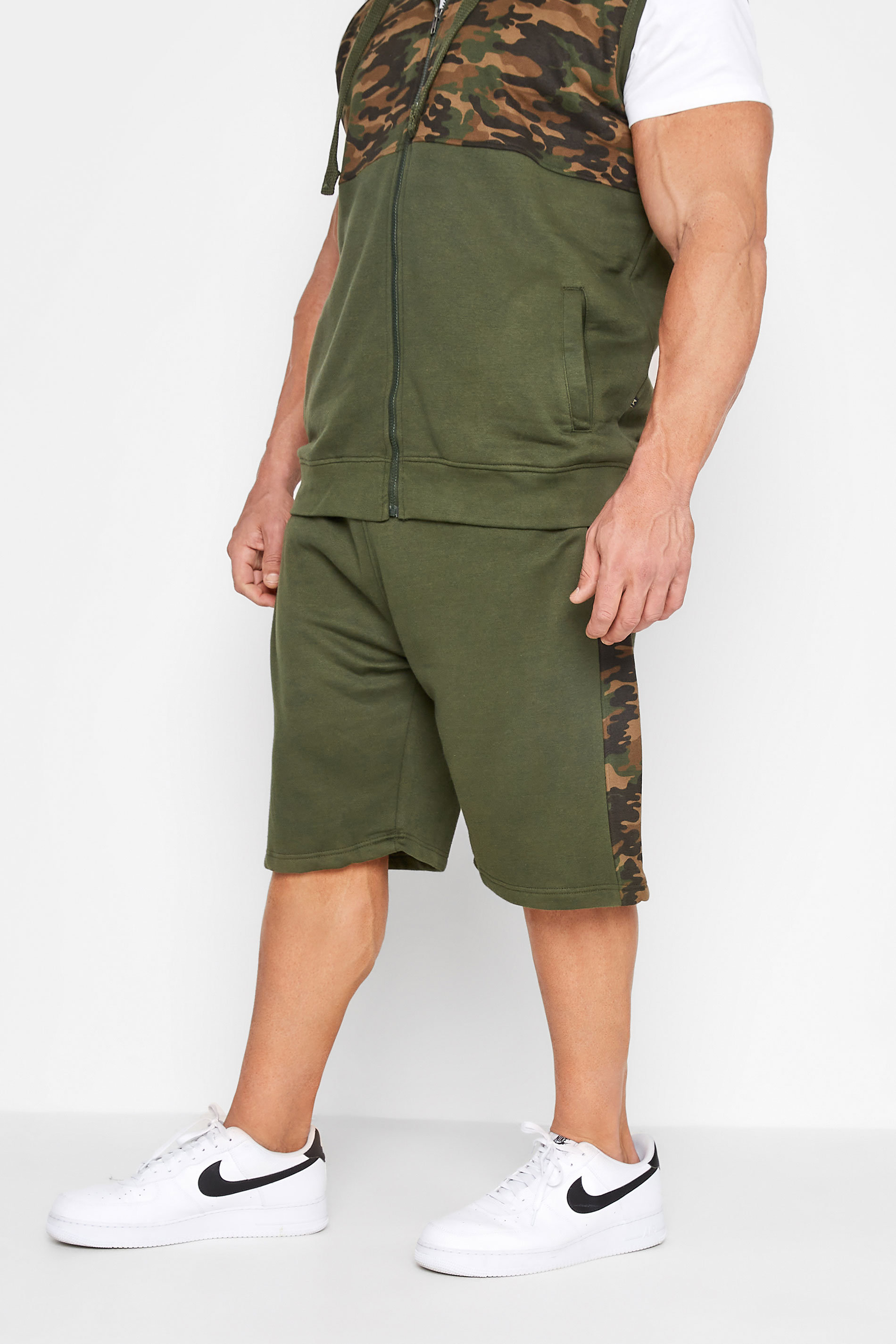Kam KAM Big & Tall Khaki Green Camo Panel Jogger Shorts