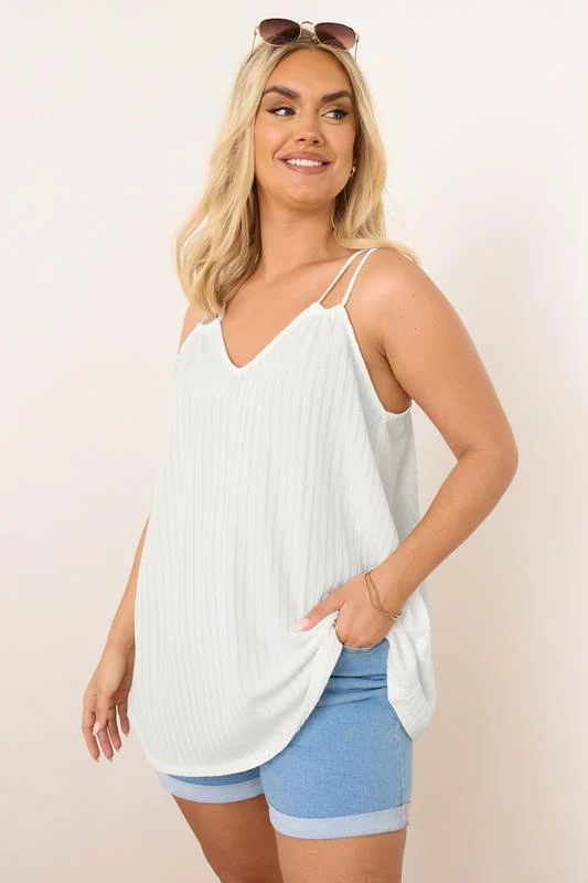 Yours YOURS Curve White Textured Double Strap Cami Top