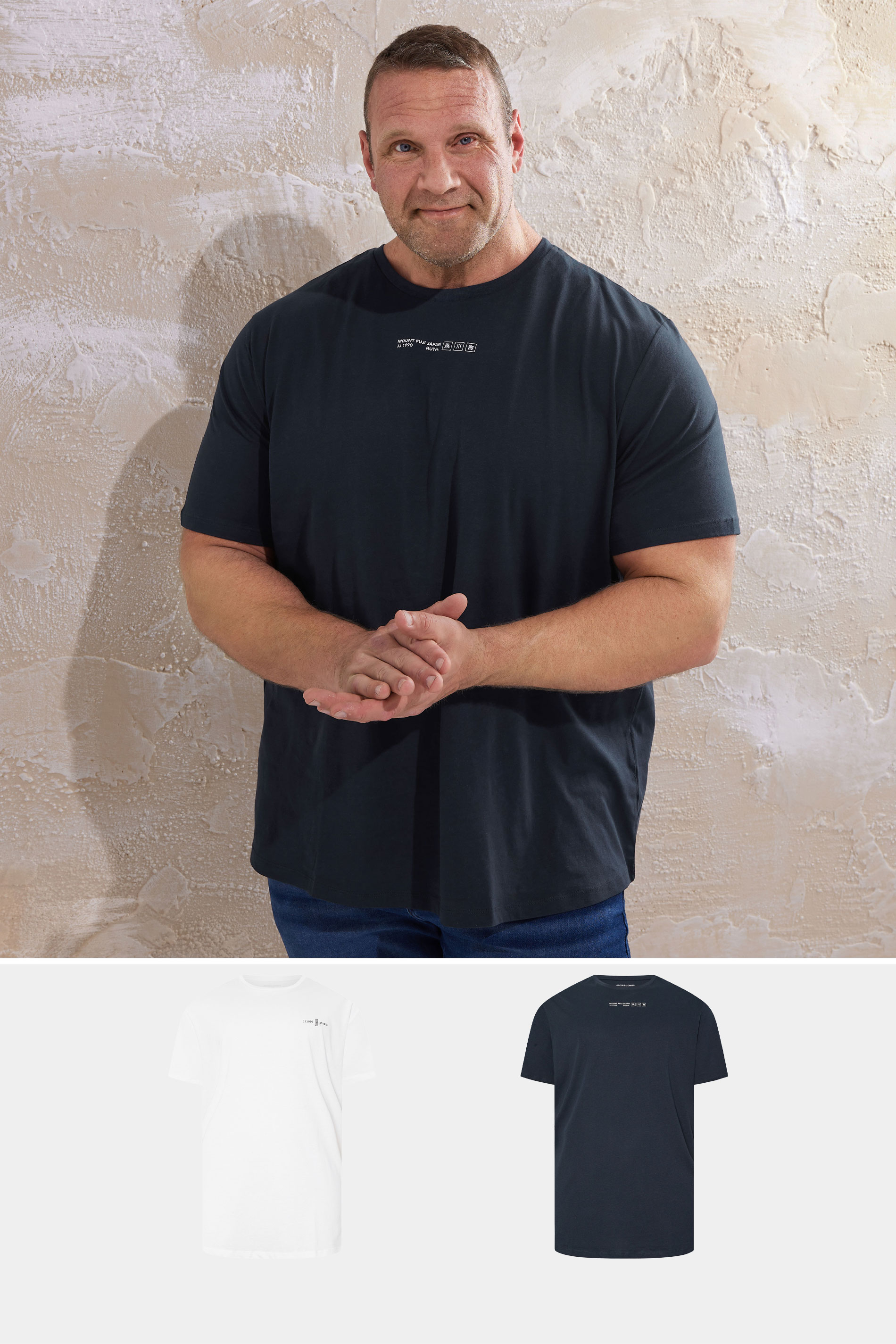 Jack & Jones JACK & JONES Big & Tall 2 PACK Navy Blue & White Crew Neck T-Shirts