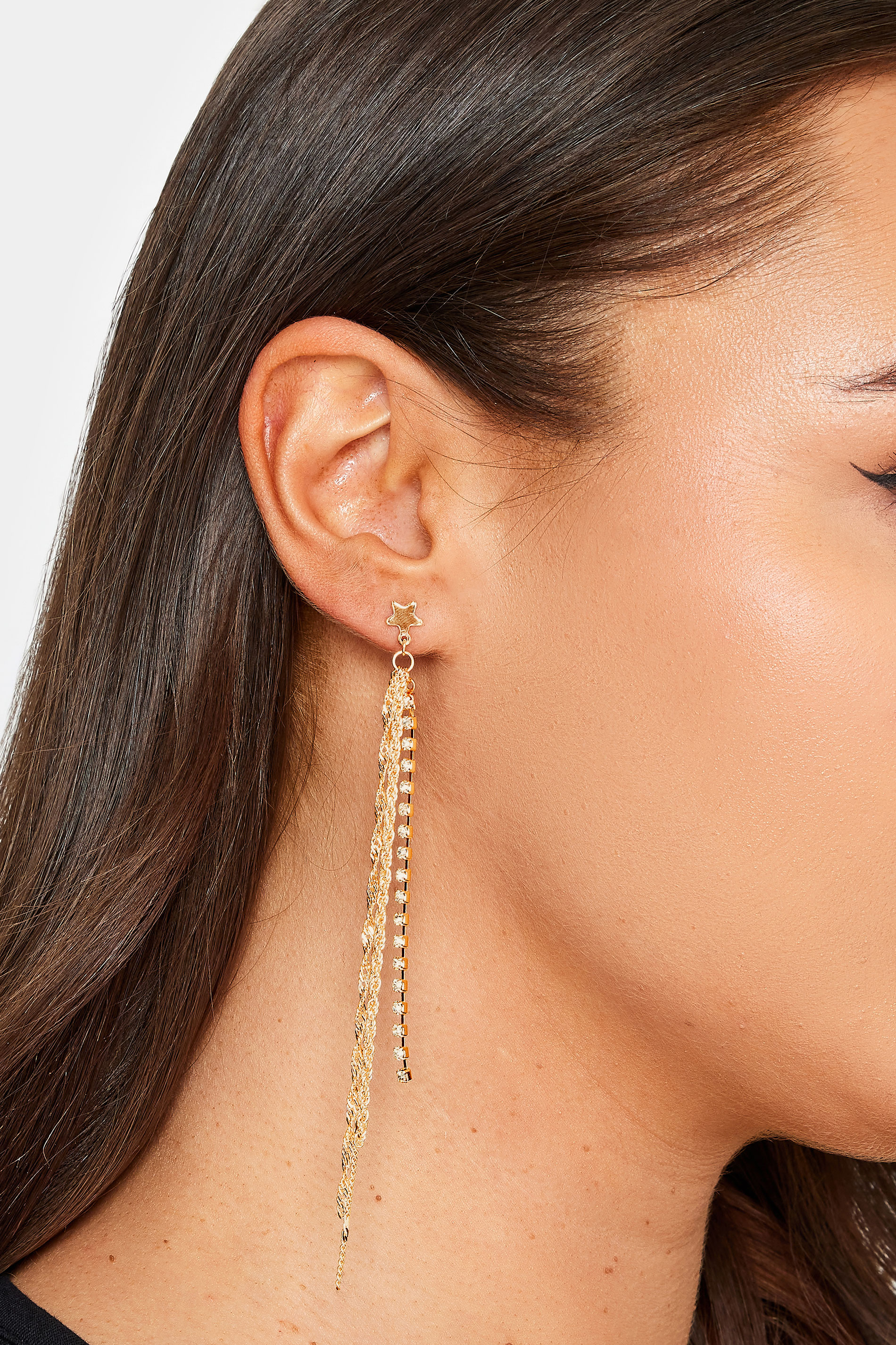 Yours Gold Tone Star Diamante Chain Earrings