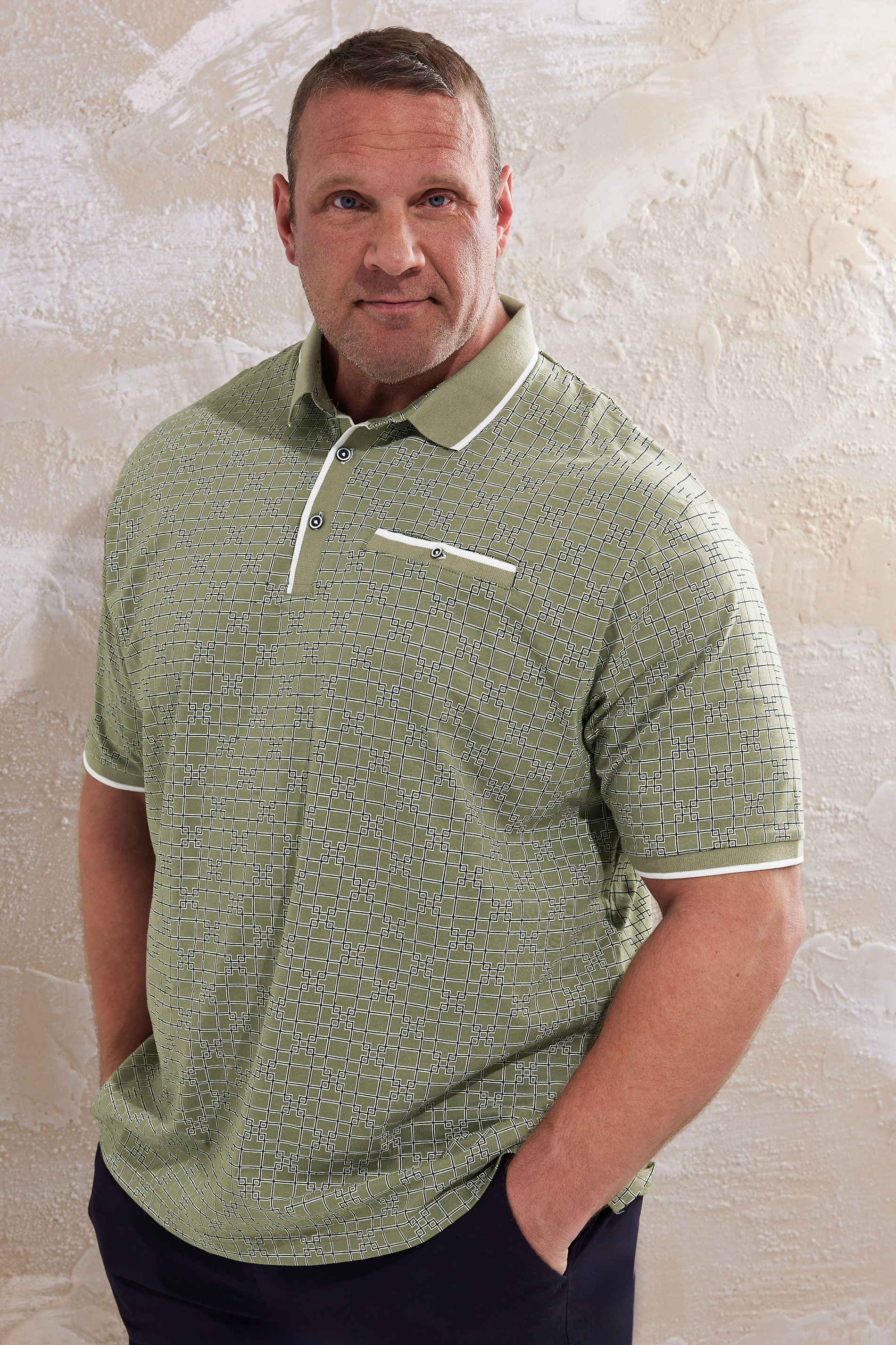 Kam KAM Big & Tall Sage Green Geometric Print Polo Shirt