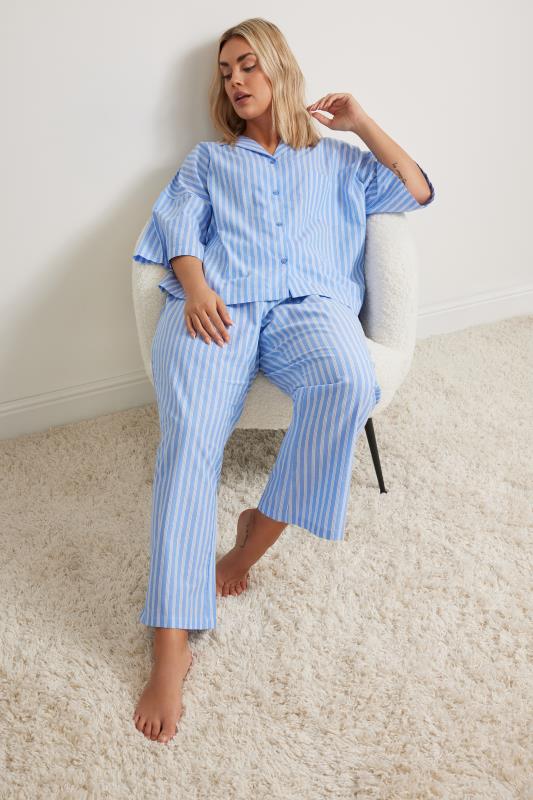 Yours YOURS Curve Blue Stripe Pyjama Bottoms