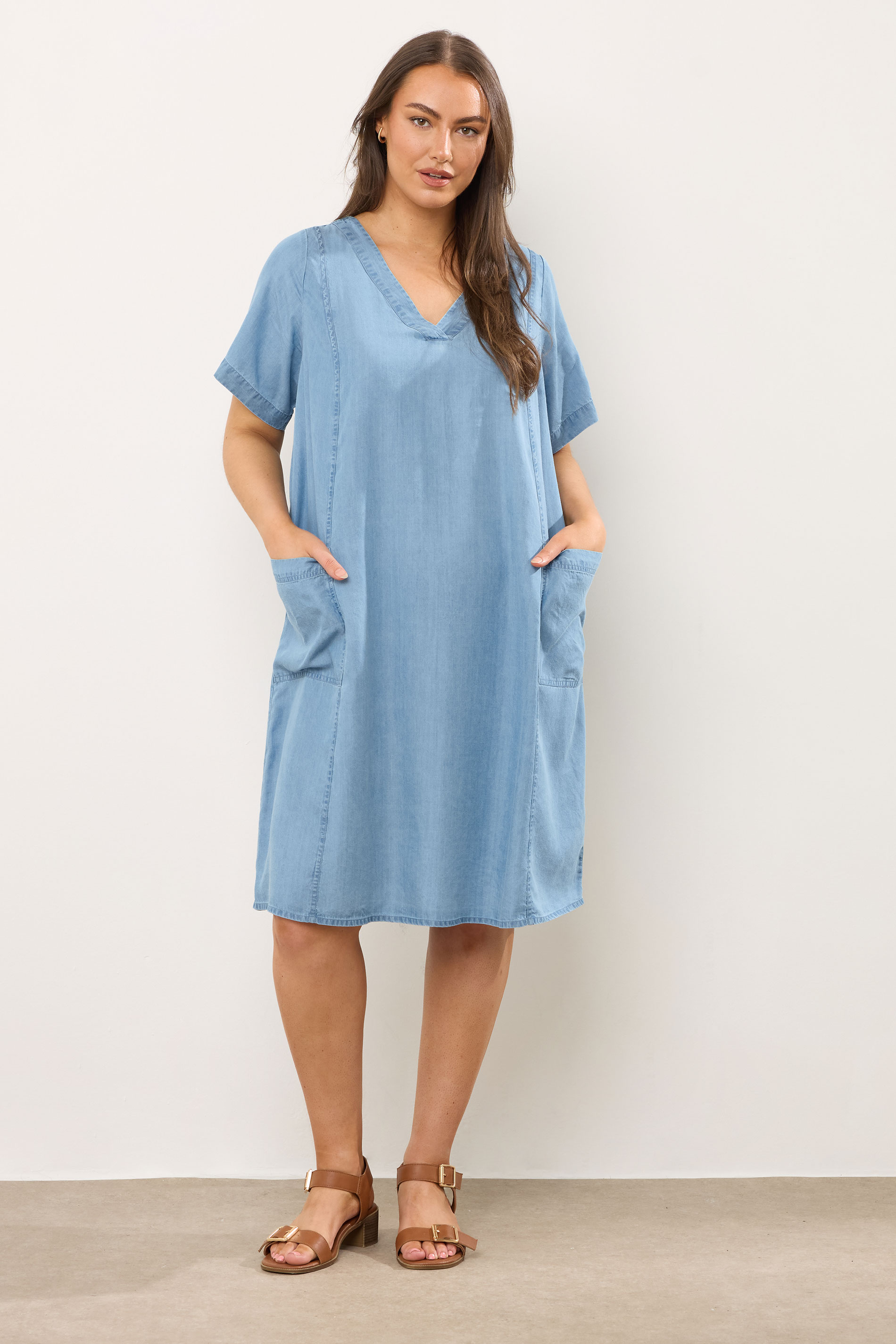 Evans EVANS Curve Light Blue Lyocell Denim Pocket Dress