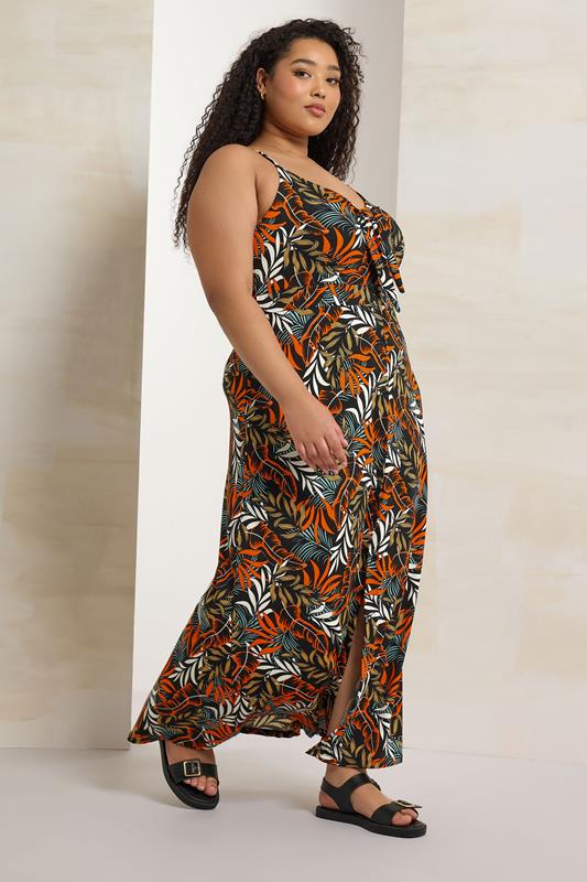 Yours YOURS Curve Black Floral Leaf Print Maxi Dress