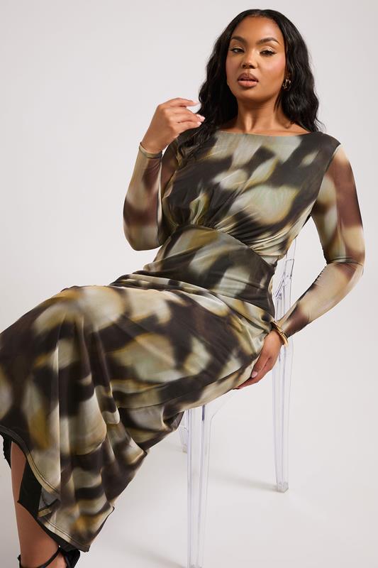 Yours London YOURS LONDON Curve Black Blurred Abstract Print Mesh Maxi Dress