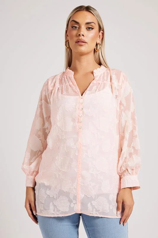 Yours London YOURS LONDON Curve Pink Floral Jacquard Burnout Blouse