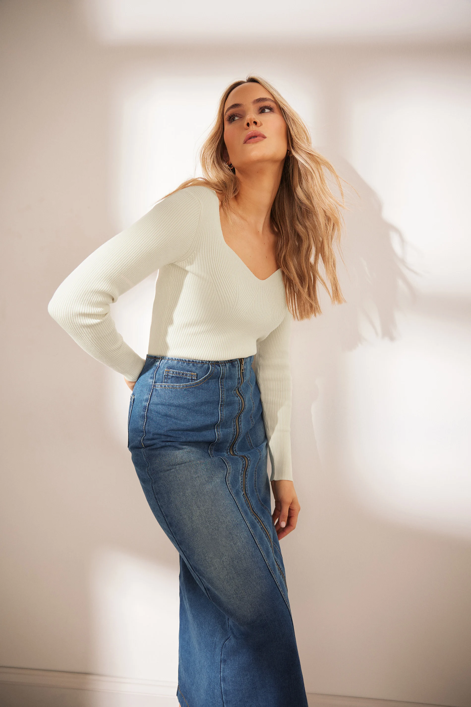 LTS LTS Tall Blue Full Zip Denim Skirt