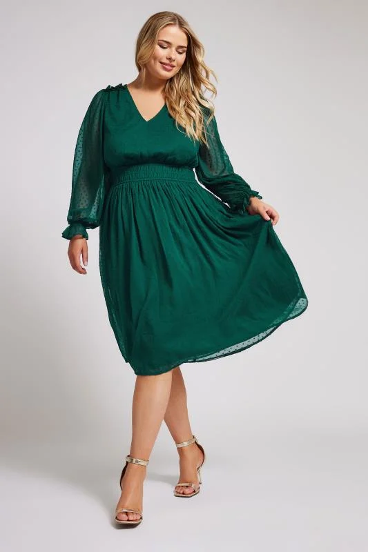 Yours London YOURS LONDON Curve Green Dobby Midi Dress