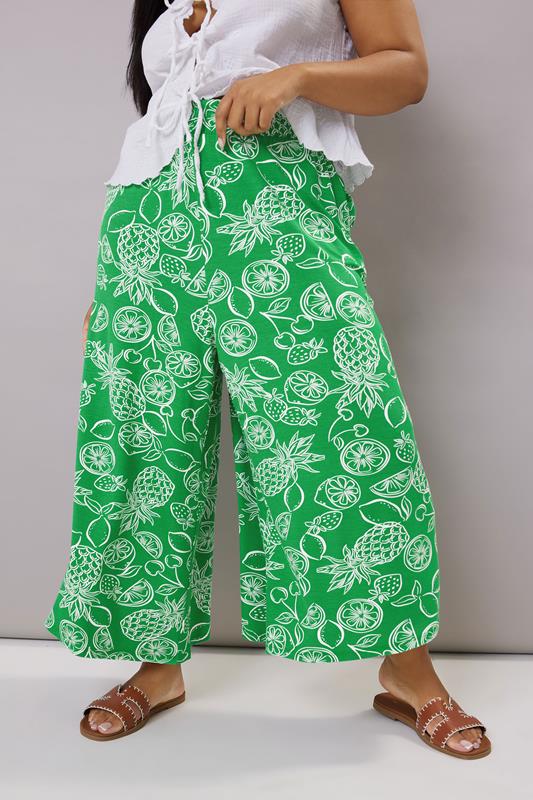 Yours YOURS Curve Green Fruit Print Midaxi Culottes