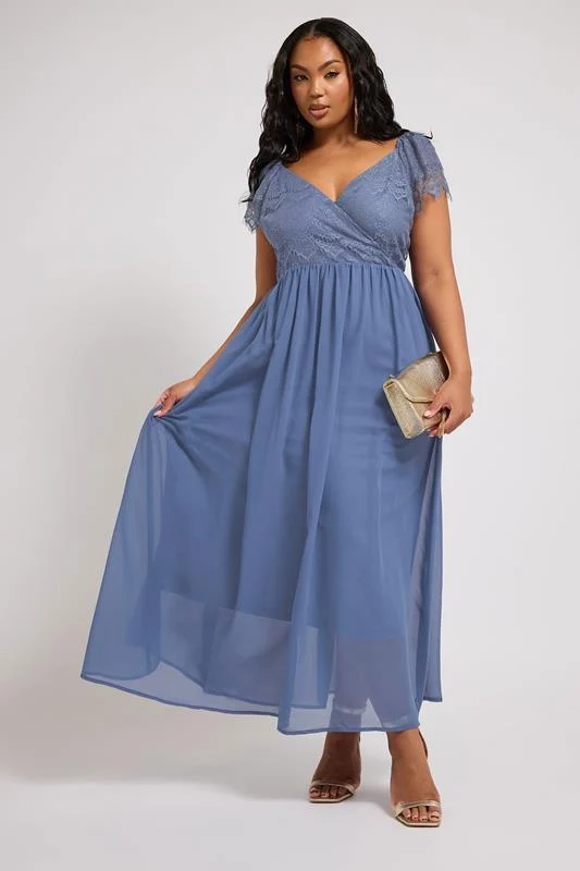 Yours London YOURS LONDON Curve Blue Lace Wrap Maxi Dress