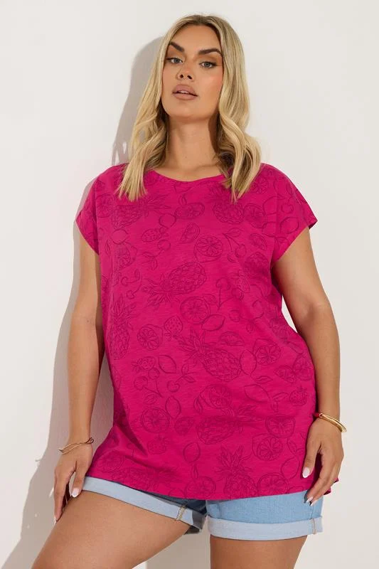 Yours YOURS Curve Pink Tropical Fruit Print T-Shirt