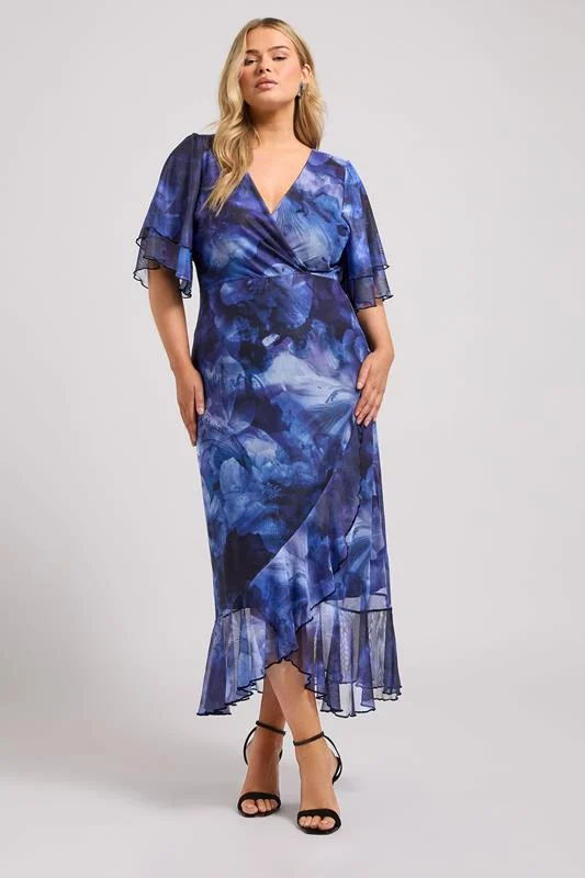 Yours London YOURS LONDON Curve Blue Blur Floral Print Wrap Dress