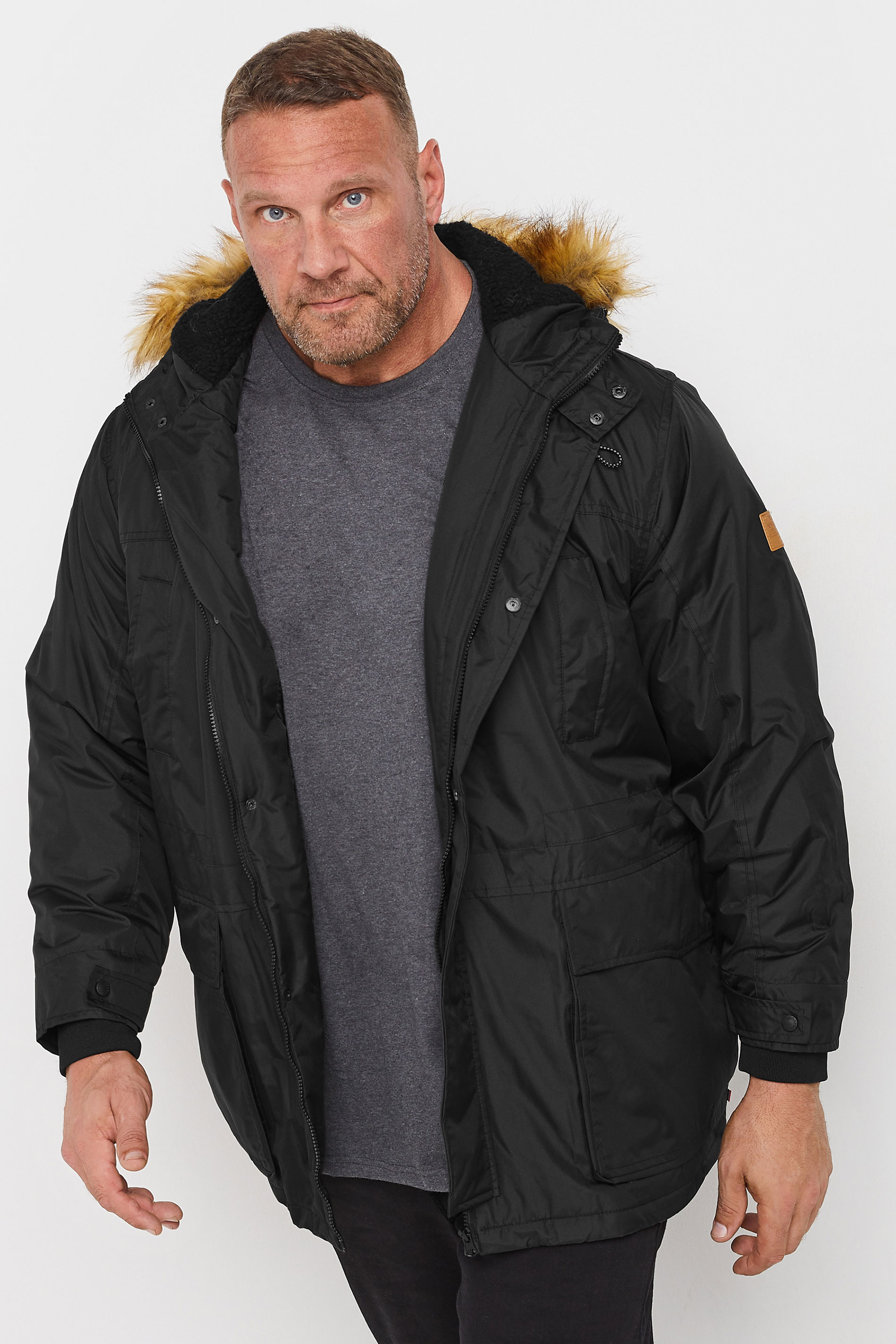 D555 D555 Big & Tall Black Parka Style Hooded Jacket