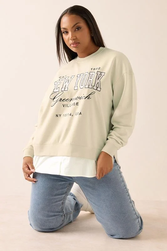 Yours YOURS Curve Natural Brown 'New York' 2-In-1 Sweatshirt