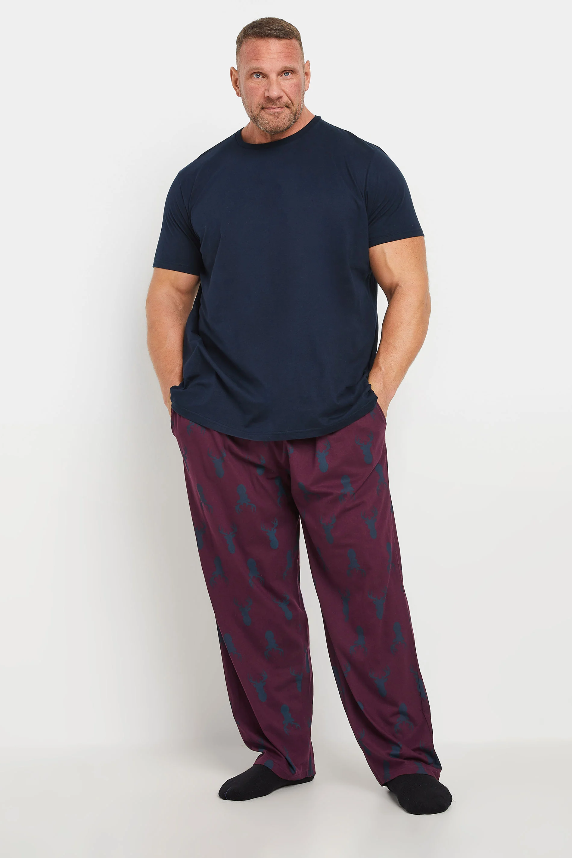 BadRhino BadRhino Big & Tall Blue & Burgundy Stag Jersey Pyjama Set