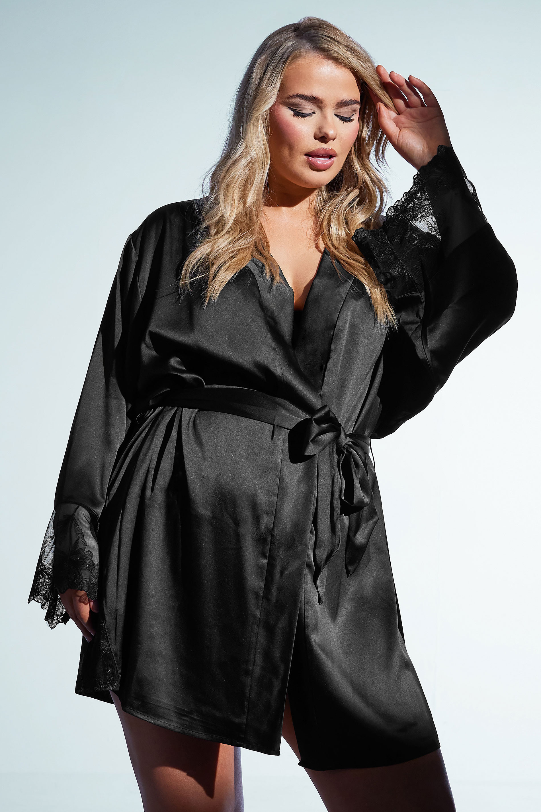 Playful Promises PLAYFUL PROMISES Black Satin Embroidered Robe