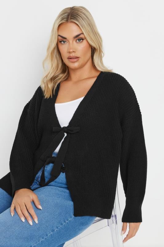 Yours YOURS Curve Black Knitted Bow Tie Front Cardigan