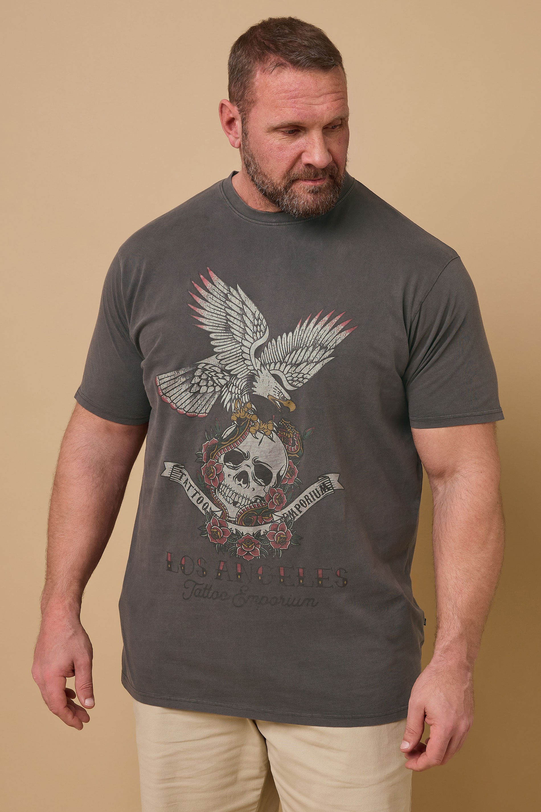 Kam KAM Big & Tall Washed Black 'Skull & Eagle' T-Shirt