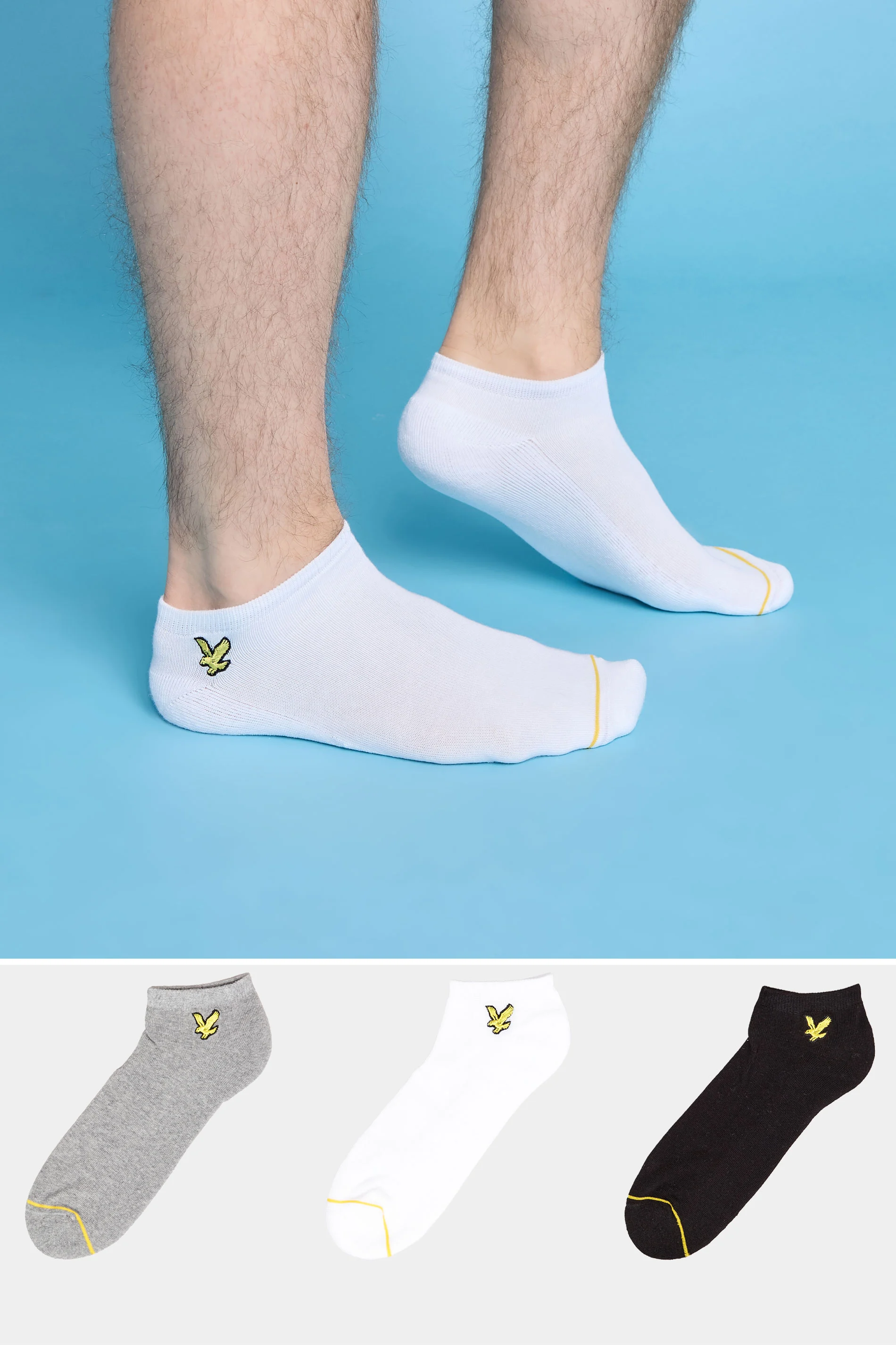 Lyle & Scott LYLE & SCOTT 3 PACK White & Grey Trainer Socks