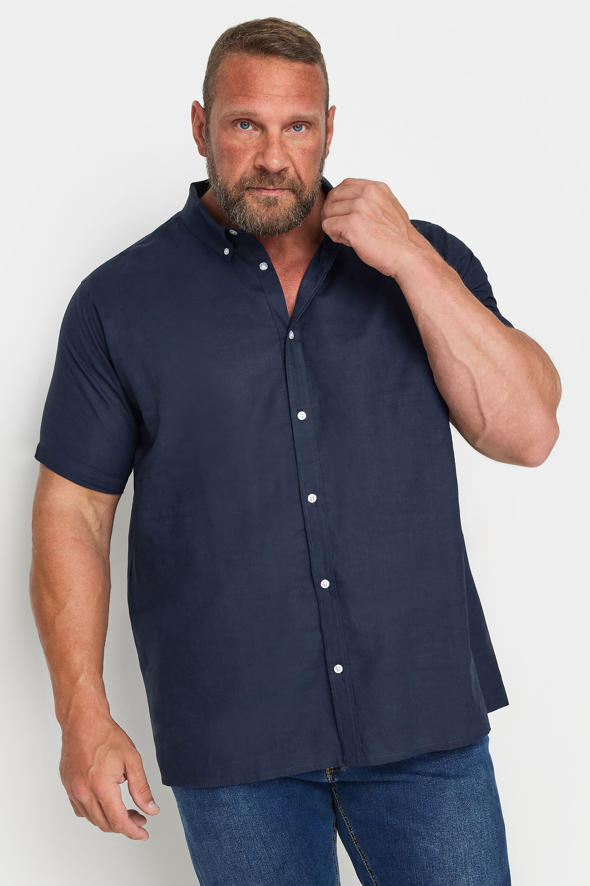 BadRhino BadRhino Big & Tall Navy Blue Short Sleeve Linen Shirt