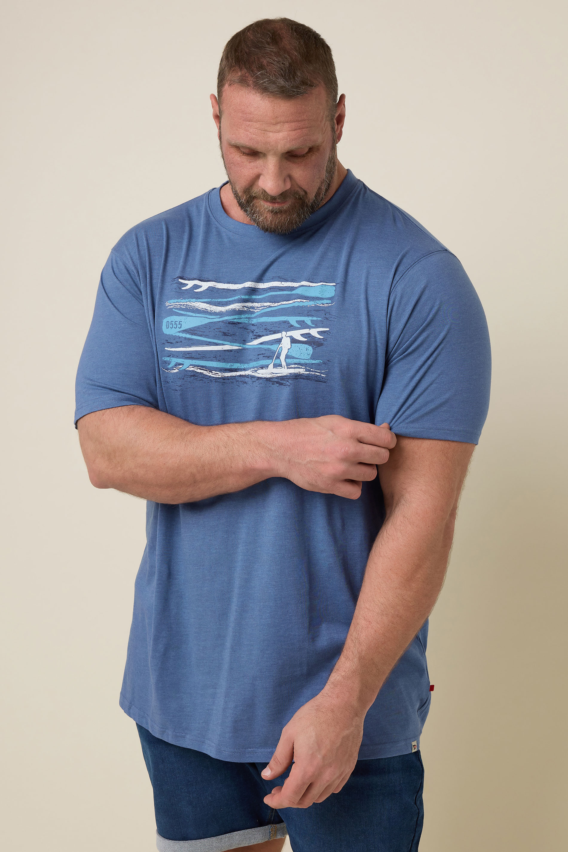D555 D555 Big & Tall Blue Marl Surfer Waves T-Shirt
