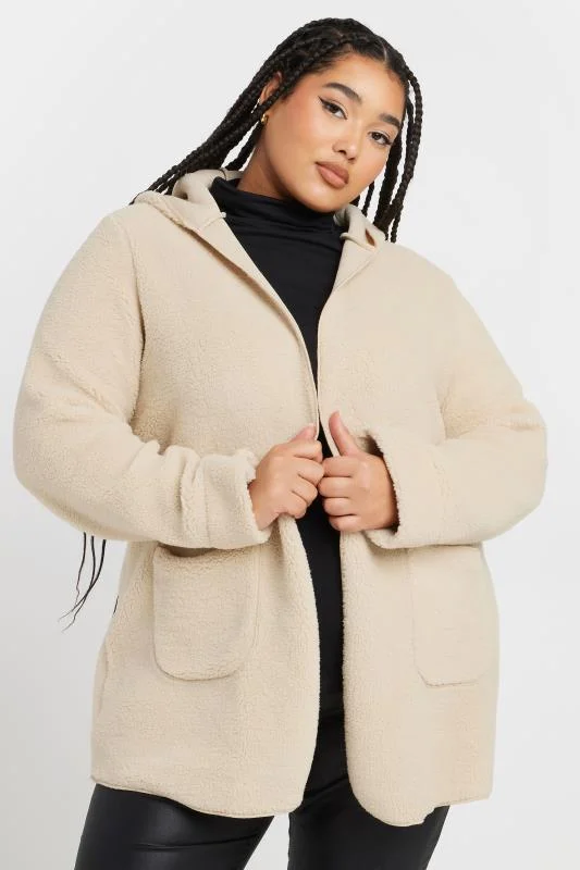 Yours YOURS Curve Natural Brown Teddy Fleece Hooded Jacket