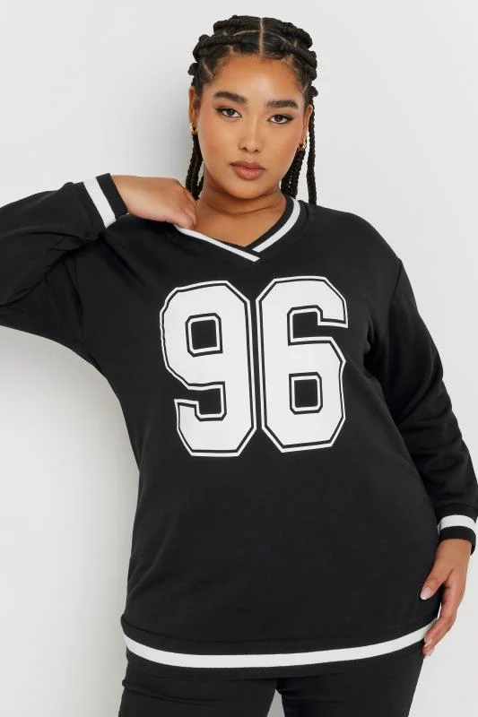 Yours YOURS Curve Black '96' Varsity Sweatshirt