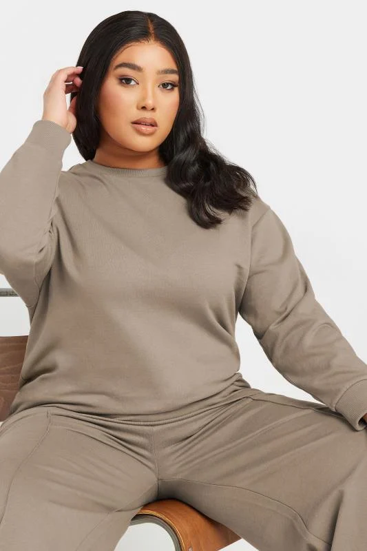 Yours YOURS Curve Light Brown Long Sleeve Crew Neck Sweatshirt