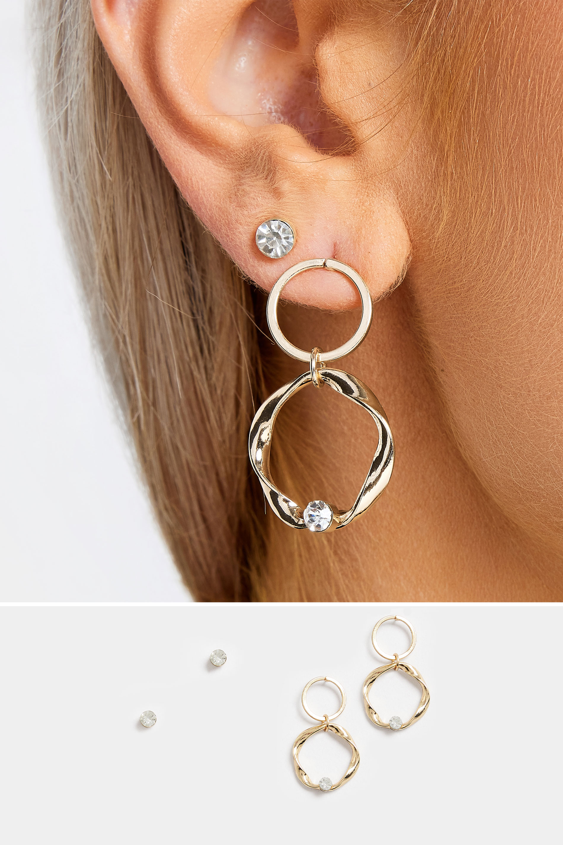 Yours 2 PACK Gold Tone Twisted Circle & Stud Earring Set