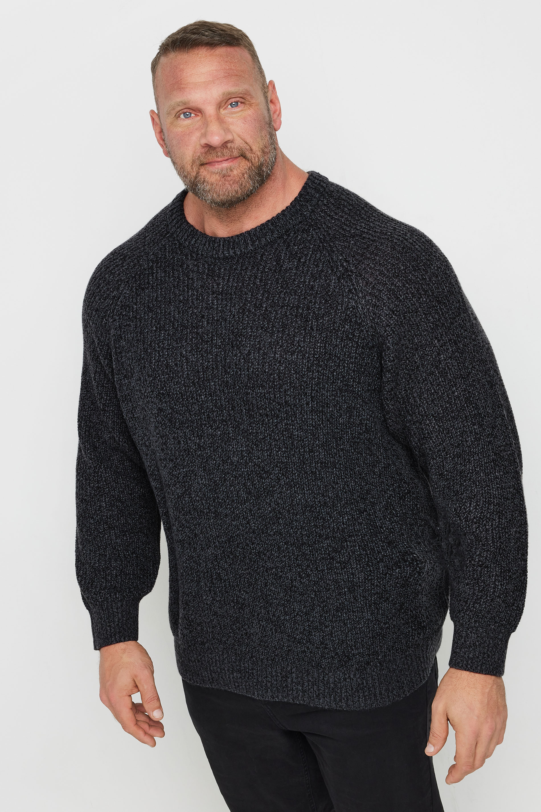 Jack & Jones JACK & JONES Big & Tall Charcoal Grey Crew Neck Knit Jumper