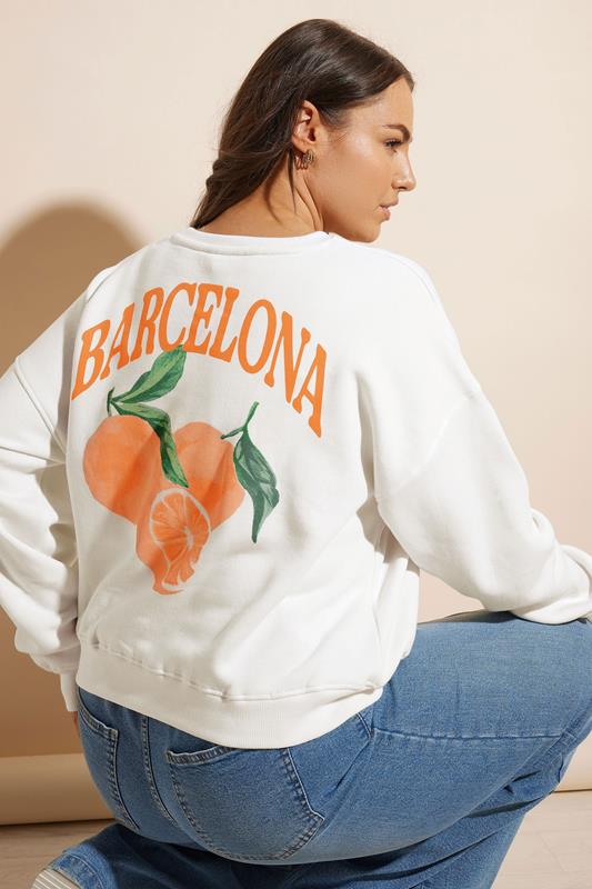 Yours YOURS Curve White 'Barcelona' Orange Back Print Sweatshirt