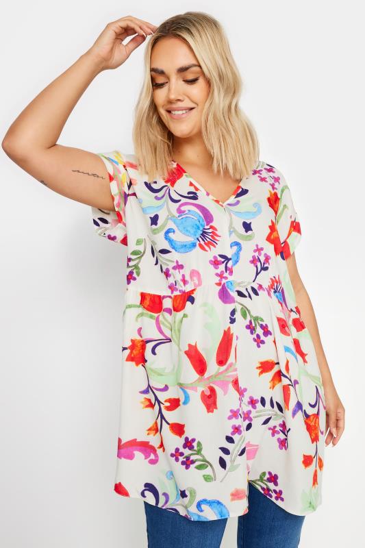 Yours YOURS Curve White Floral Print Tunic Top