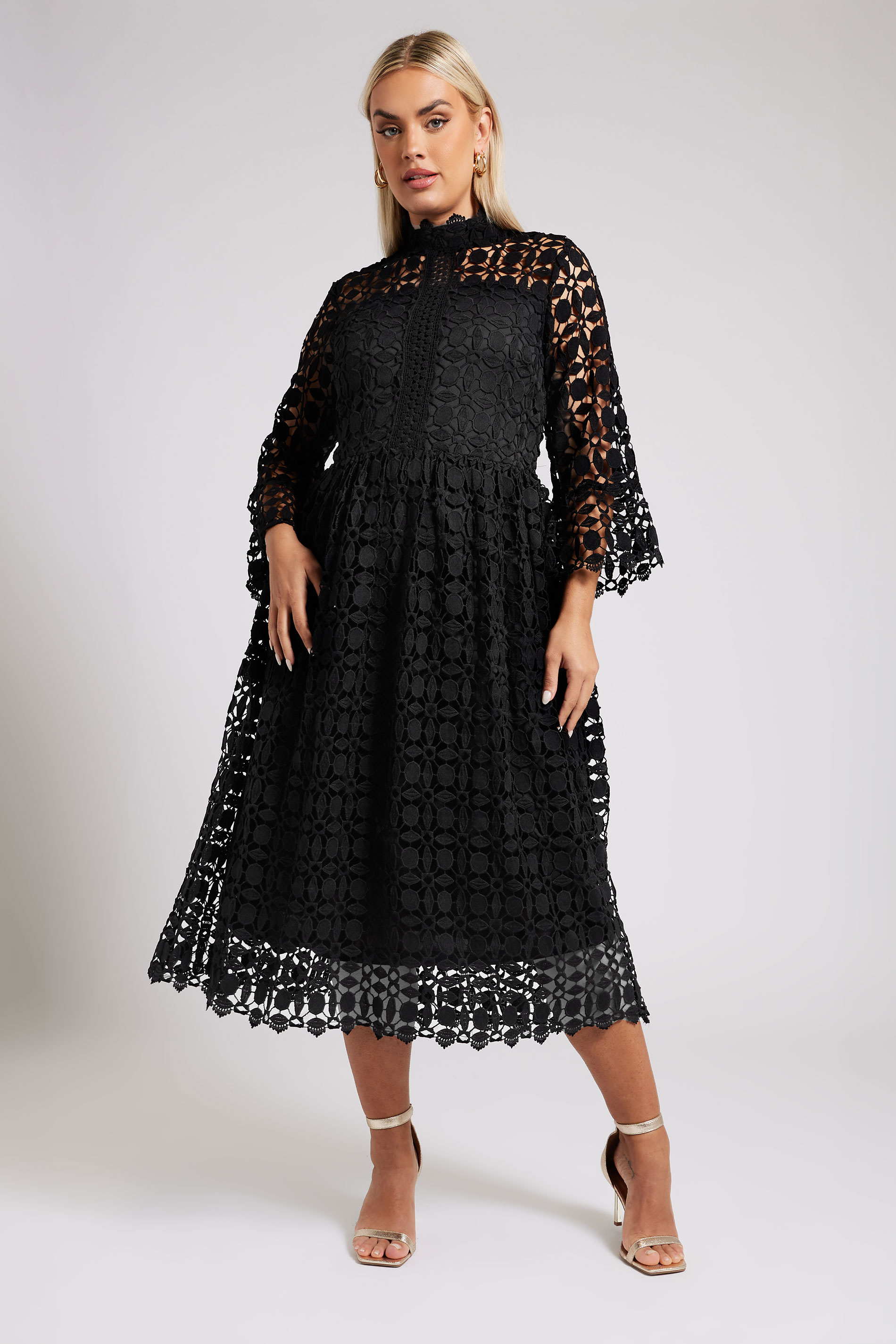 Yours London YOURS LONDON Curve Black Lace Crochet Midaxi Dress