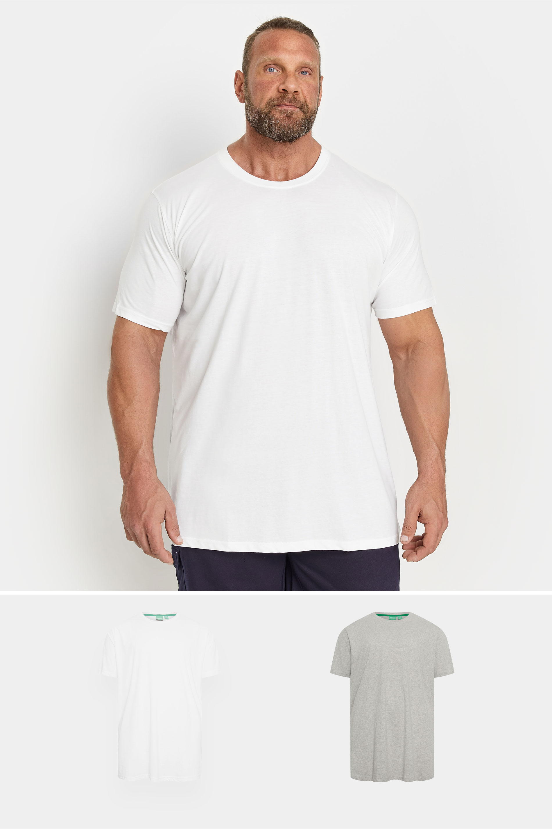 D555 D555 2 PACK Grey & White Crew Neck T-Shirts