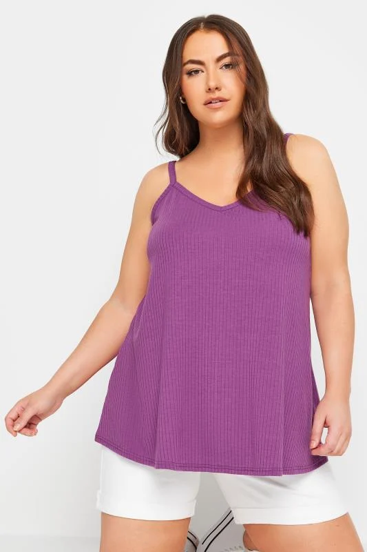 Yours YOURS Curve Purple Ribbed Swing Cami Top