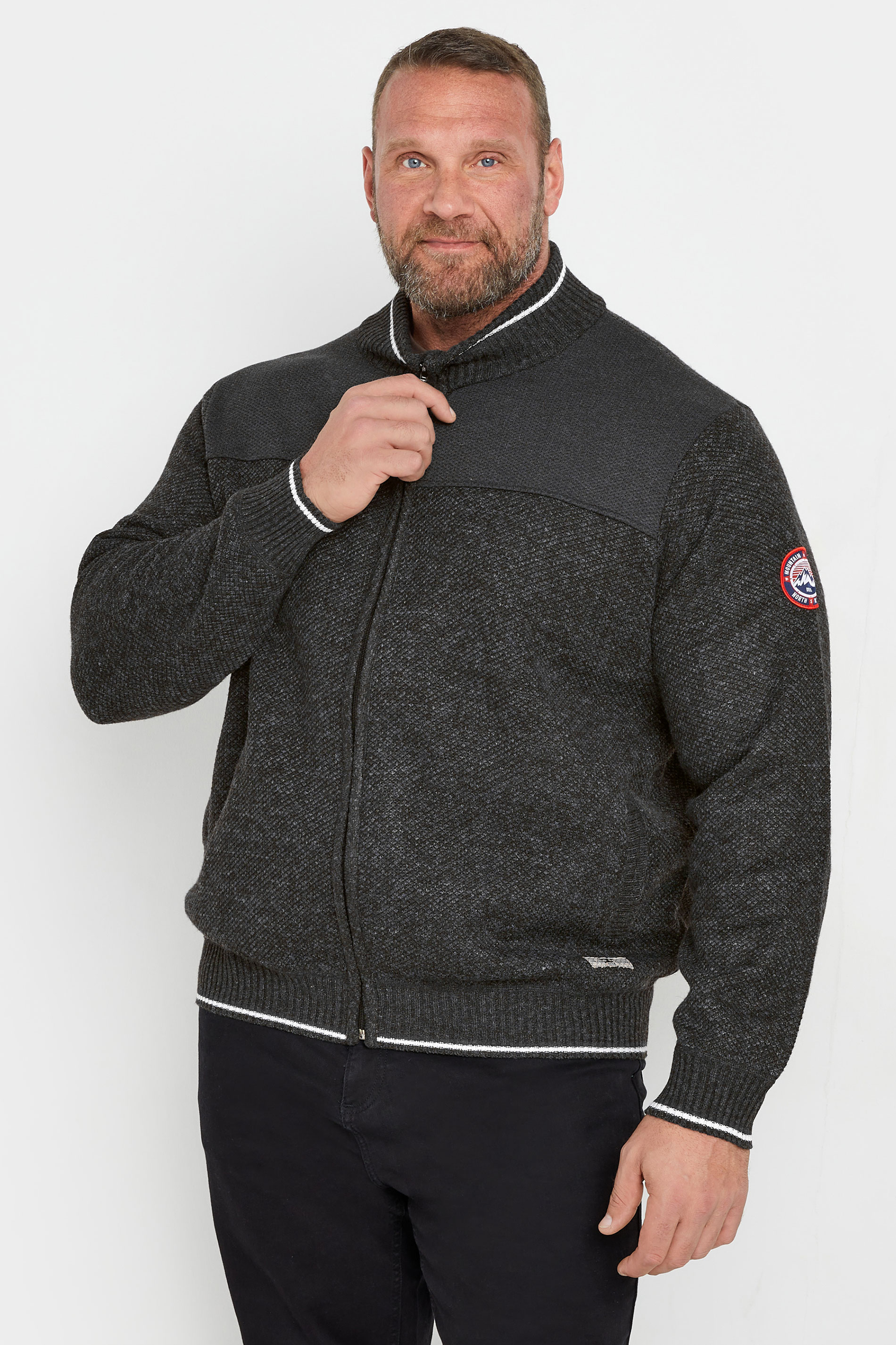 D555 D555 Big & Tall Charcoal Grey Knitted Zip Through