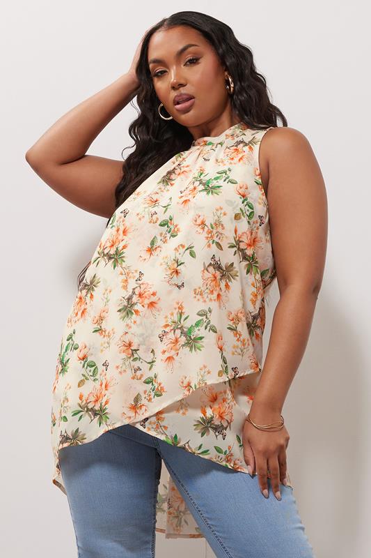 Yours London YOURS LONDON Curve Ivory White Floral High Neck Layered Blouse