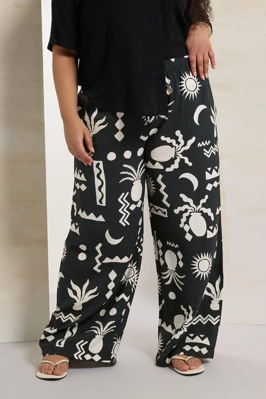 Yours YOURS Curve Black Abstract Print Twill Wide Leg Trousers