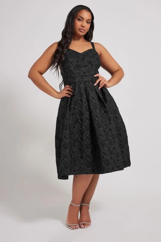 Yours London YOURS LONDON Curve Black Floral Jacquard Sweetheart Prom Dress