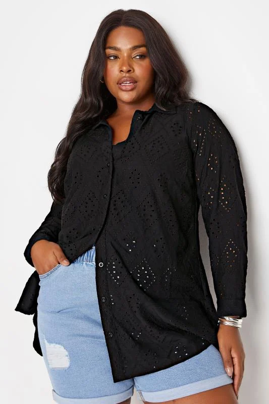 Yours YOURS Curve Black Broderie Anglaise Shirt