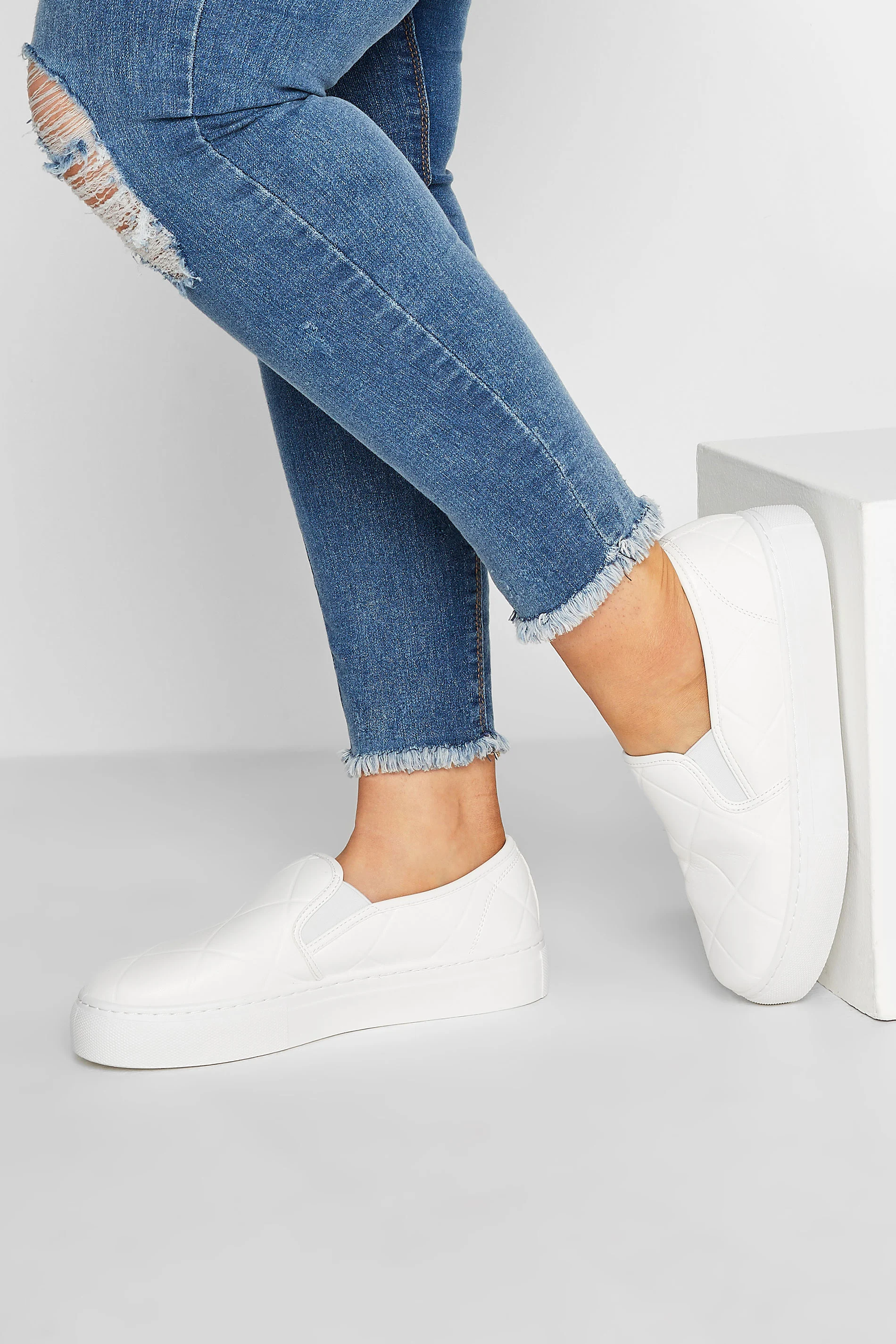 Yours White Quilted Slip-On Trainers In Extra Wide EEE Fit