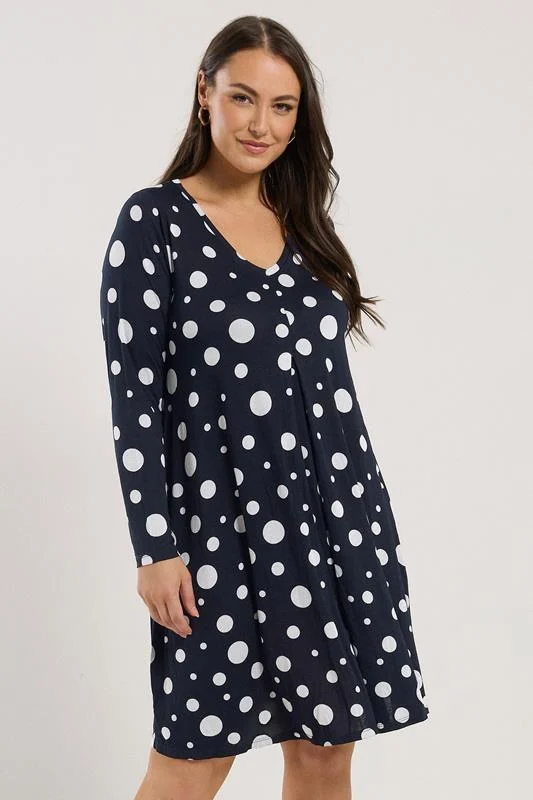 Yours YOURS Curve Navy Polka Dot Print Mini Dress