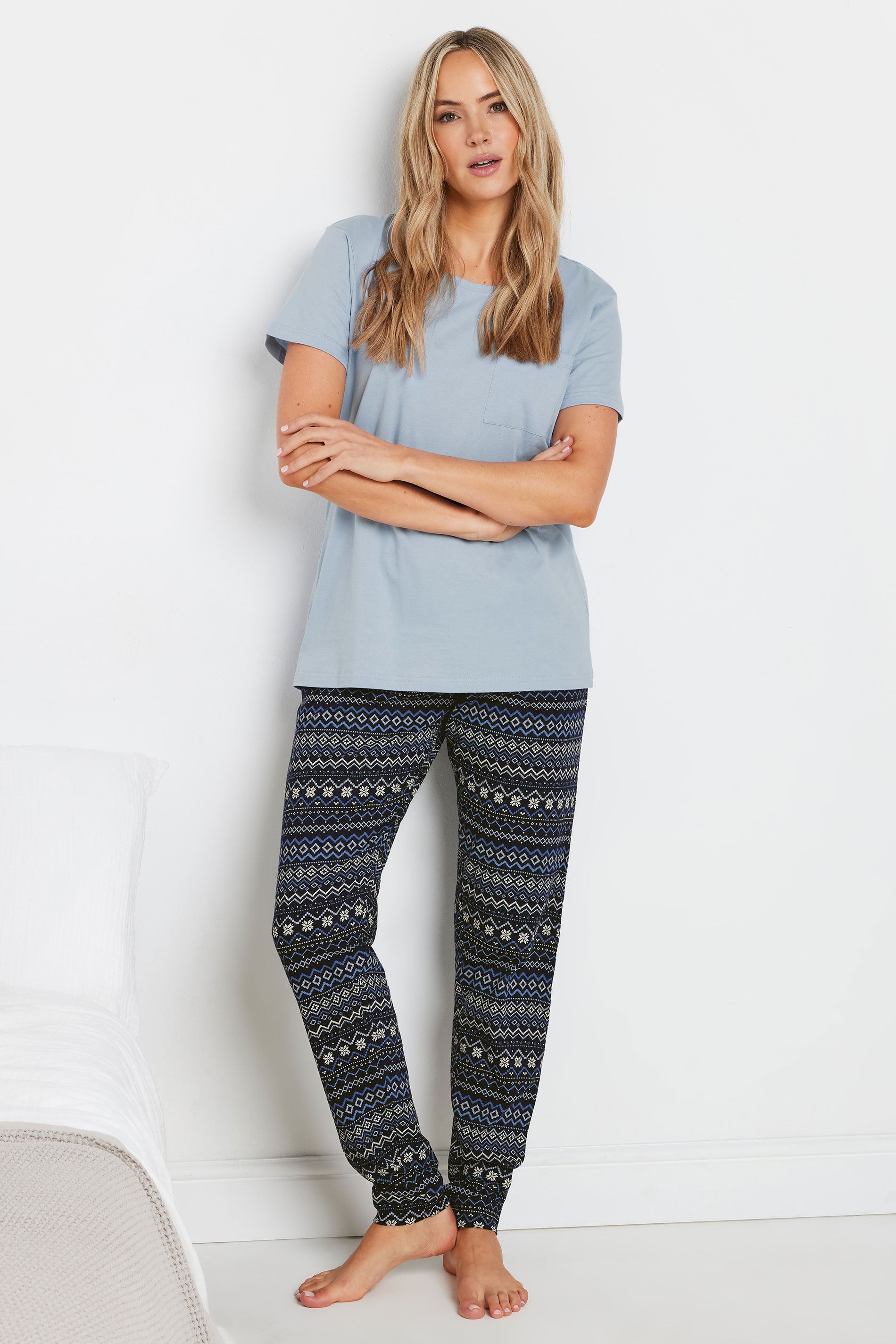 LTS LTS Tall Navy Blue Fairisle Print Short Sleeve Pyjama Set
