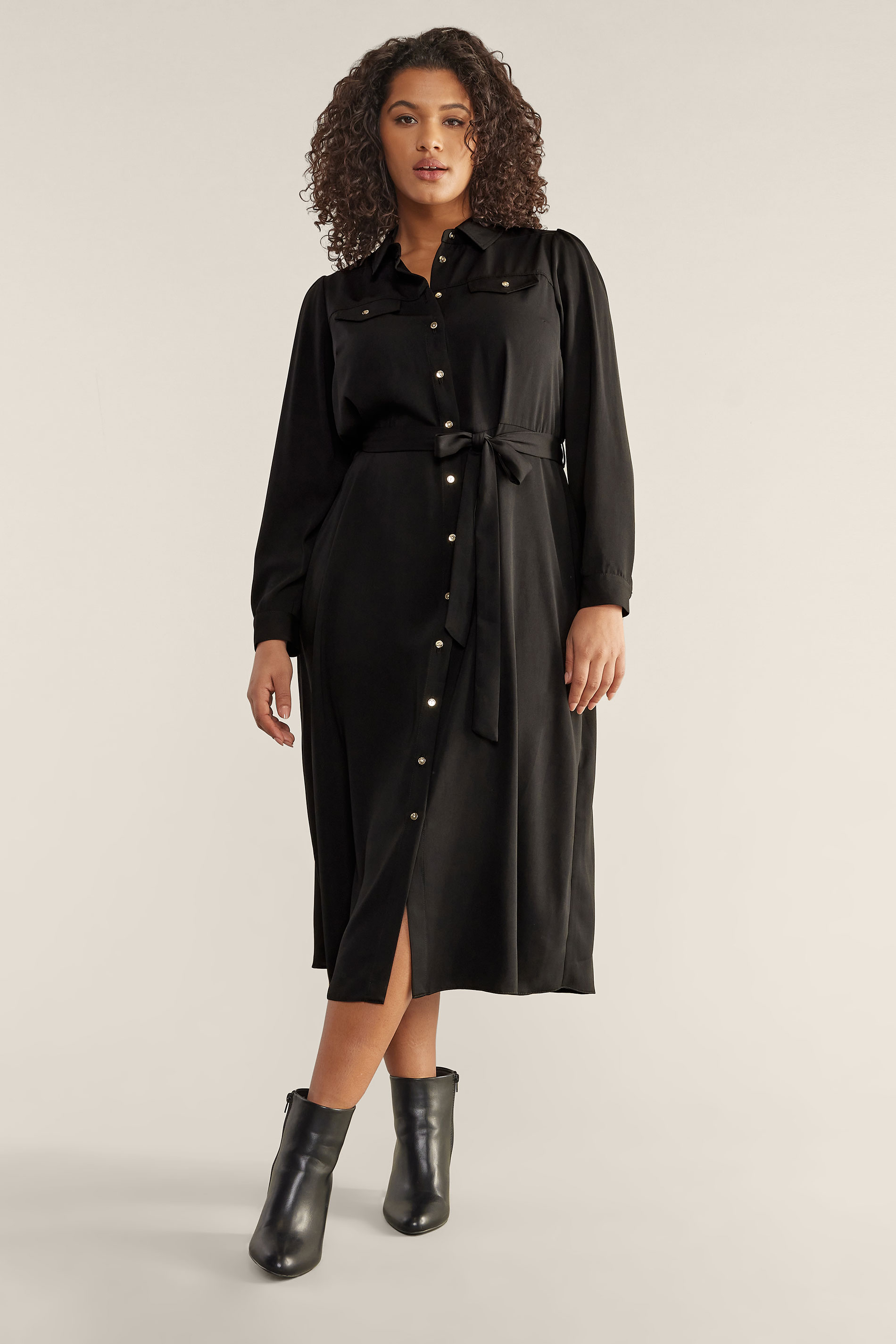 Evans EVANS Curve Black Tie Waist Utility Shirt Dress
