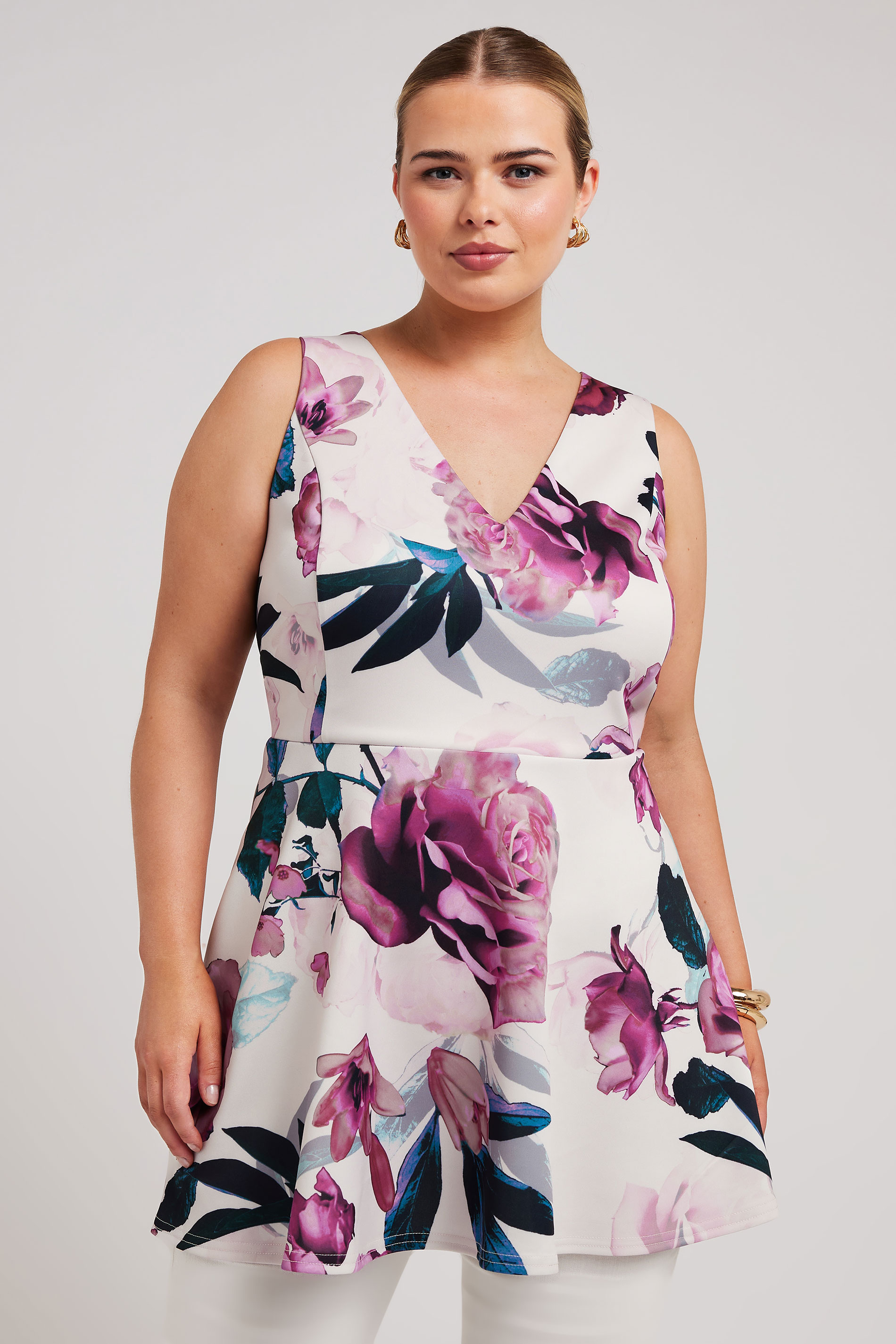Yours London YOURS LONDON Curve Pink Floral Print Peplum Top