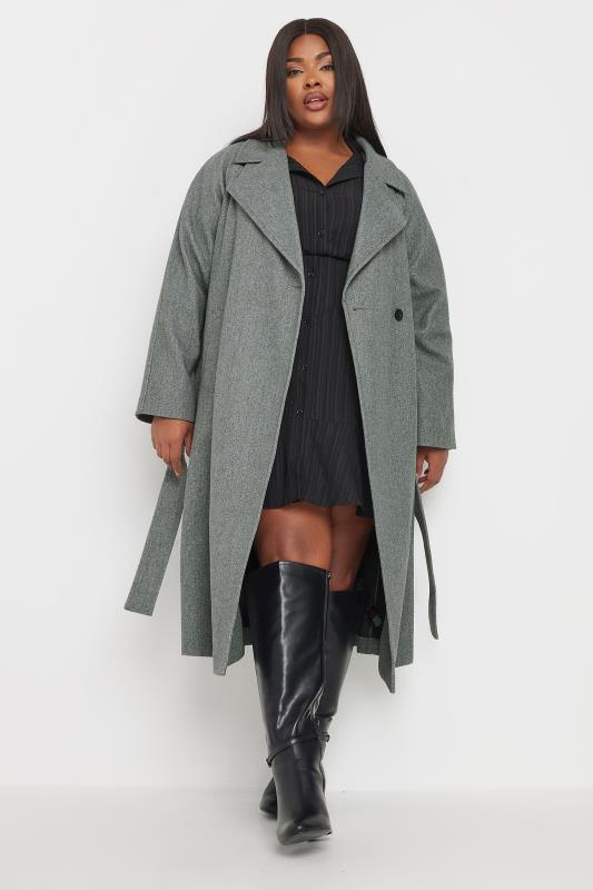 Yours YOURS Curve Charcoal Grey Belted Wrap Maxi Coat